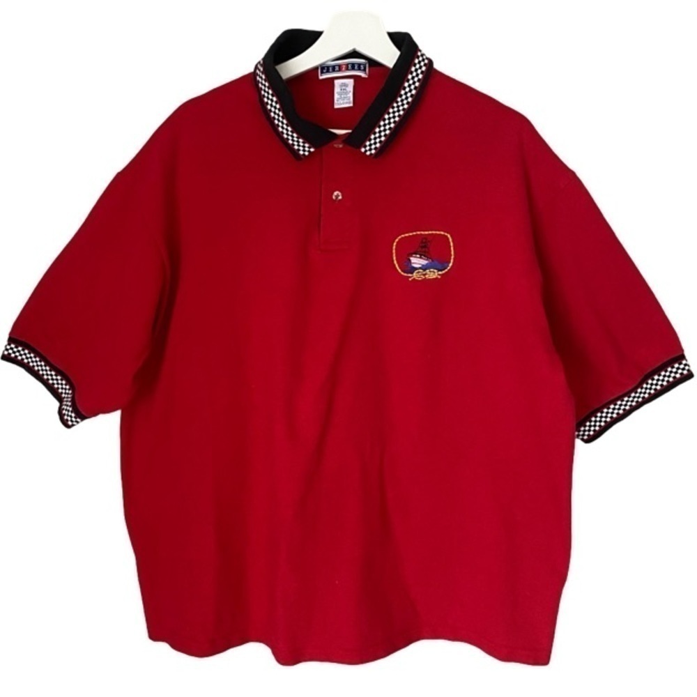 JERZEEZ Nautical Polo Shirt Short Sleeves Red Black White Mens Size XXL